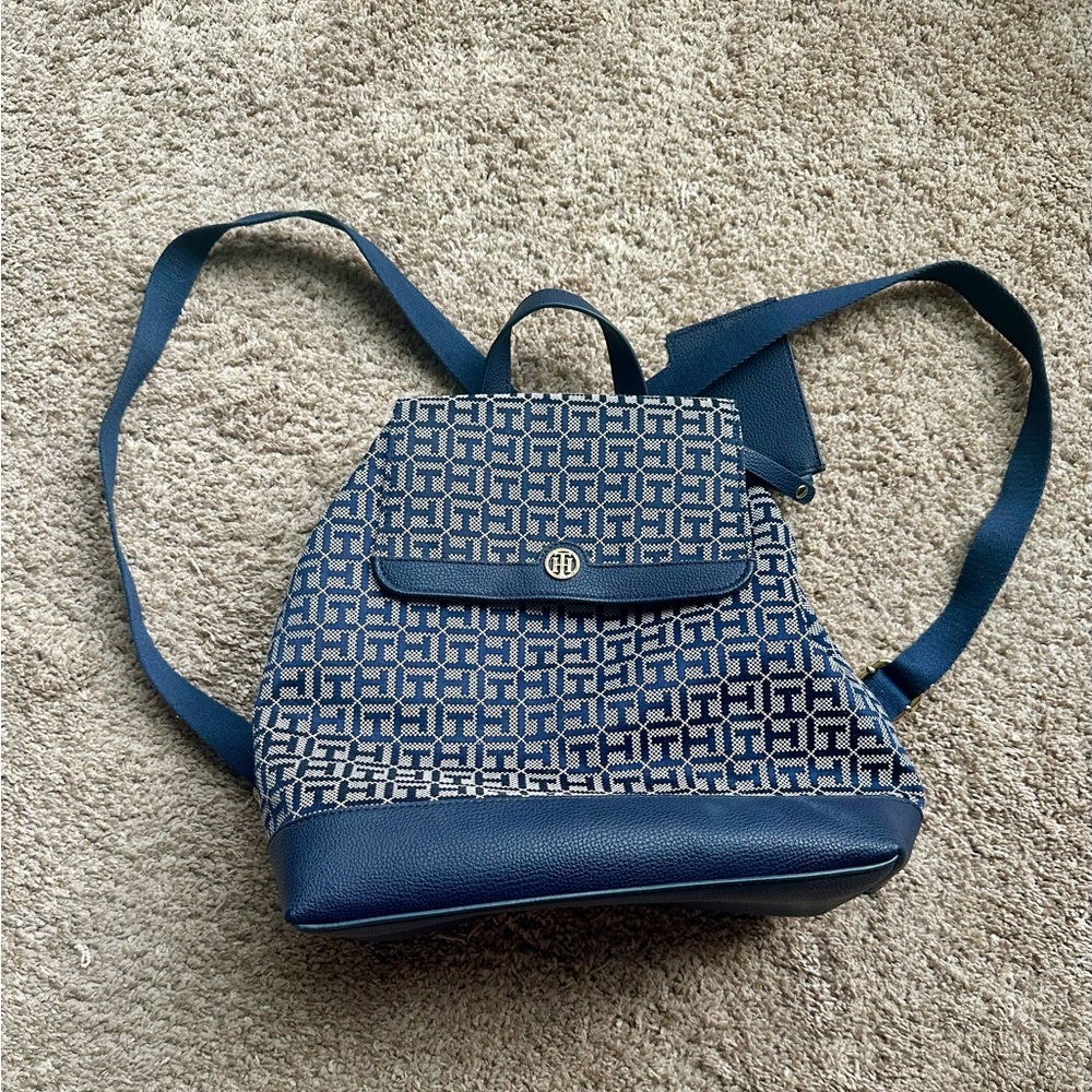 Tommy Hilfiger Navy and White Women's Backpack